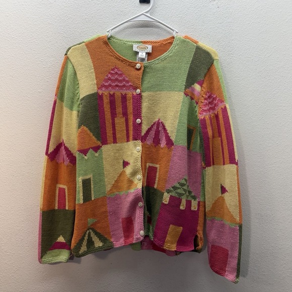 Talbots Sweaters - Talbots Artsy Knit Button Up Sweater Art To Wear Whimsical Cardigan Sz M Pastel